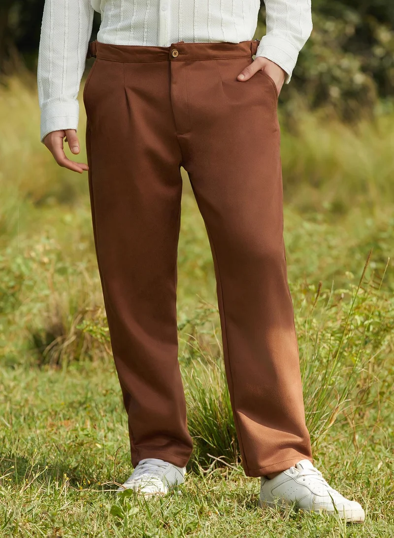 كامبوس سوترا Men's Chocolate Brown Tailored Suede Trousers For Casual Wear | Mid-Rise | Regular Fit | Button Closure | Trousers Crafted With Comfort Fit For Everyday Wear